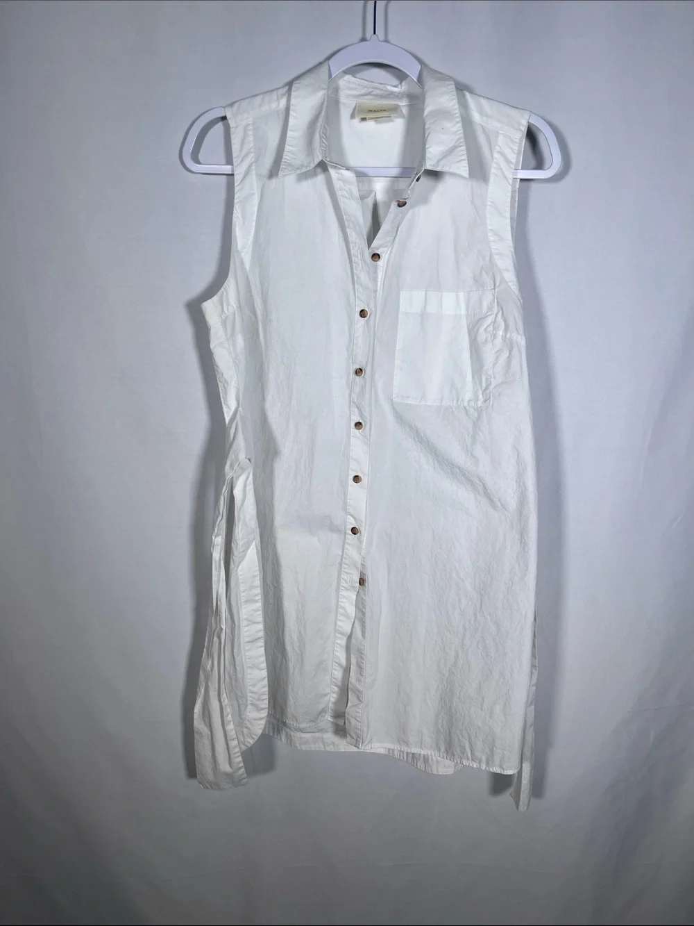 MAEVE ANTHROPOLOGIE WOMENS WHITE SLEEVELESS BUTTON DOWN TUNIC BLOUSE COTTON 12